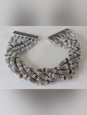 Sterling Silver 7.5" Multi Strand Gemstone Bracelet 3.5oz Tanzanite Tourmaline